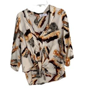 Zara Cream Blouse with Brown & Black Abstract Print